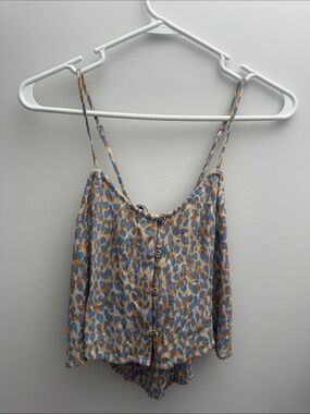 Amuse Society Blue and Tan Leopard Print Tank Top